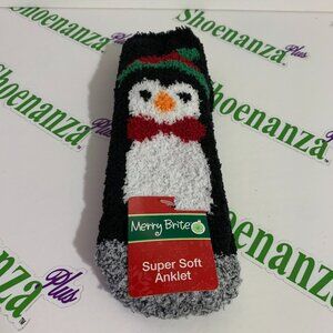 Ugly Christmas Socks Merry Brite Super Soft Anklet Penguin Womens Shoe Size 4-10